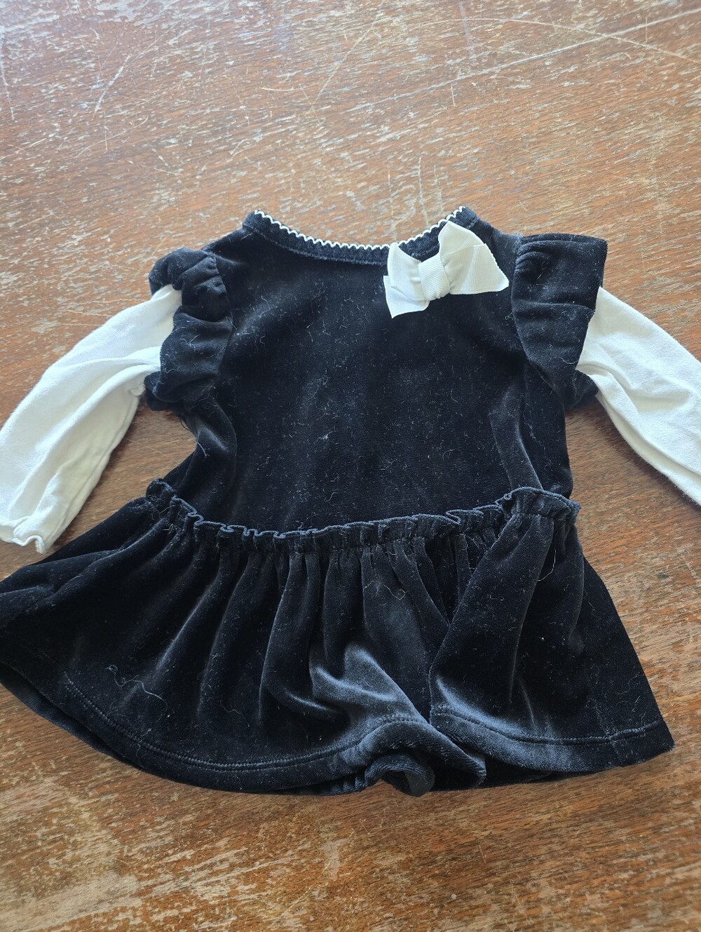 Black Velvet Bow Baby Dress - White Bow Accent
